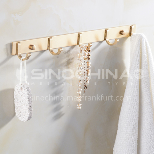 Bathroom space aluminum champagne gold row 5 hooks coat hook KHK